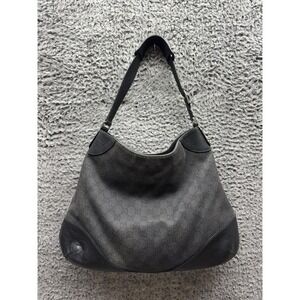Gucci Womens GG Logo Jacquard Canvas Hobo Bag Black 16" x 13" Made in Italy